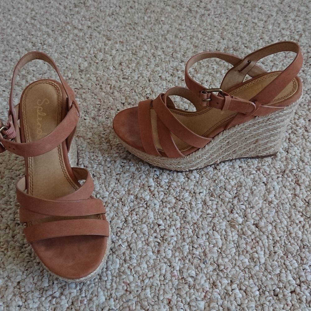 Splendid brown leather wedges size 6